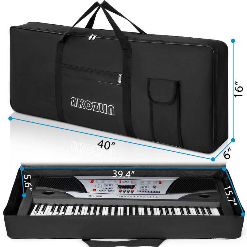 AKOZLIN 61 Keys Portable Padded Keyboard Case,Dimension 40"X6"X16", Electric Piano Keyboard Gig Bag (Black) - Image 2